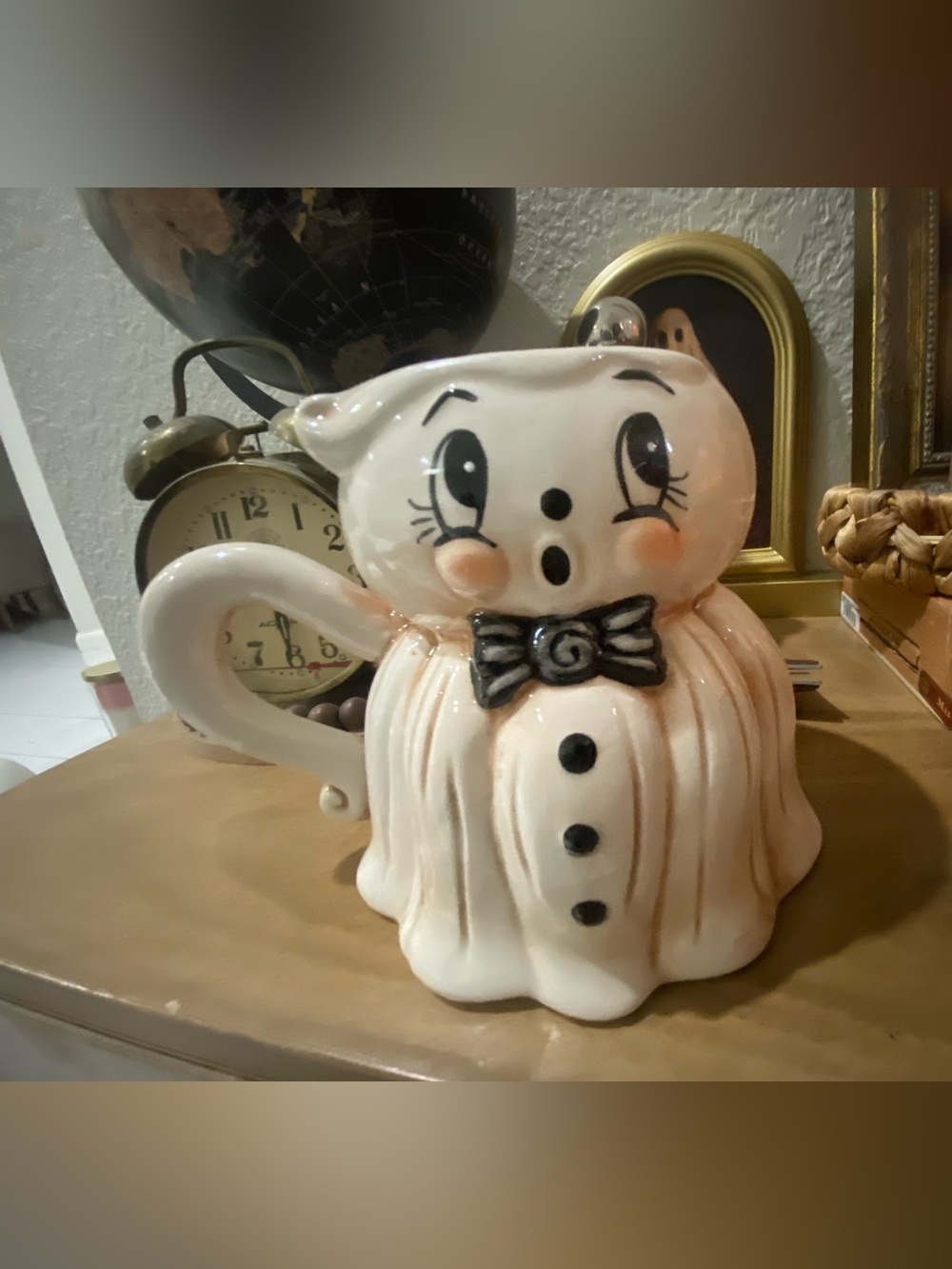 Johanna Parker Vintage-Inspired White Ceramic Ghost mug with Black Accents